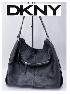 Vntge DKNY Large Pebbled Slouch Leather O Ring Side Hobo Shoulder Bag w Hang Tag